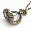 Alloy Flat Round with Flower  Pendant Necklace Quartz Pocket Watch WACH-N011-47-3