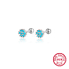 Anti-Tarnish Rhodium Plated Platinum 925 Sterling Silver Flower Stud Earrings TL5591-4-1