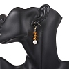 Natural Cultured Freshwater Pearl & Natural Amber Dangle Earrings EJEW-JE06961-2