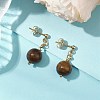 Natural Tiger Eye Round Beads & 304 Stainless Steel Components Dangle Earrings for Women EJEW-JE06231-02-1