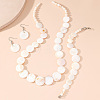 Natural Shell Flat Round Beaded Necklaces & Beaded Bracelets & Dangle Earrings Sets FS-WG8647B-01-3