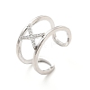 Clear Cubic Zirconia Initial Letter Open Cuff Ring RJEW-A012-01P-X-2