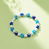 Lampwork Evil Eye & Plastic Pearl Stretch Bracelet for Women BJEW-JB08386-04-2