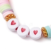 Boho Style Handmade Polymer Clay Disc & Acrylic Heart Beaded Stretch Bracelets for Women BJEW-JB10769-3