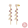 Natural Lepidolite & Natural Freshwater Pearl & 925 Sterling Silver Leaf Dangle Stud Earrings for Women EJEW-G412-02G-1