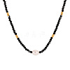 Natural Black Spinel Faceted Rondelle and Freshwater Pearl Beaded Necklaces AF5401-5