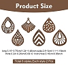 12Pcs 6 Styles Walnut Wood Laser Cut Pendants WOOD-YW0001-61-2
