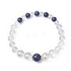 Glass & Natural Lapis Lazuli Beaded Stretch Bracelets for Women Men BJEW-JB12693-01-2