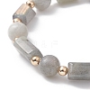 Natural Labradorite Column & Round Stretch Bracelet for Women BJEW-JB09351-02-2