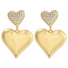 Brass Micro Pave Clear Cubic Zirconia Heart Stud Earrings EJEW-K293-18G-1