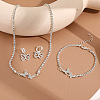 Butterfly Alloy with Crystal Rhinestone Pendant Necklace & Hoop Earring & Link Bracelet FS-WG7F609-01-2