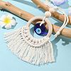 Handmade Macrame Cotton Threads & Wood Ring Hanging Ornaments HJEW-TA00306-2