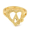 Heart with Letter & Flower Rack Plating Brass Adjustable Rings for Women RJEW-I105-05G-A-2