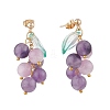 Grape and Leaf Dangle Stud Earrings EJEW-TA00034-2