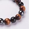Natural Tiger Eye & Obsidian Beads Stretch Bracelets BJEW-JB02874-2