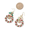 Christmas Wreath Glass Seed Beaded Dangle Earrings EJEW-TA00685-4
