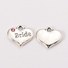 Wedding Theme Antique Silver Tone Tibetan Style Heart with Bride Rhinestone Charms X-TIBEP-N005-12D-1