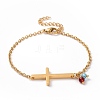 Ion Plating(IP) 304 Stainless Steel Cross Link Bracelet with Glass Beads Charms for Women STAS-E154-09G-1