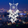 Luminous Cat Head Woven Net/Web with Feather Wall Hanging Decoration PW-WG83374-01-1