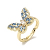 Adjustable Brass Butterfly Finger Rings with Light Blue Cubic Zirconia CU-CBA7E55-18G-02-4