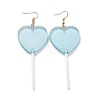Transparent Heart-shape Lollipop Dangle Earrings for Women EJEW-Z015-05C-1