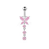 1Pc 304 Stainless Steel Rose Rhinestone Curved Barvell Dangle Belly Rings WGF9938-05-4