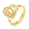 Heart with Letter Rack Plating Brass Micro Pave Cubic Zirconia Adjustable Rings for Women RJEW-I105-06G-D-1