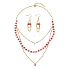 Rondelle 304 Stainless Steel & Glass Beaded Layered Necklace and Earring Set Set for Women SJEW-JS01384-02-3
