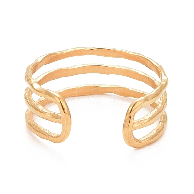 Ion Plating(IP) 304 Stainless Steel Triple Line Open Cuff Ring for Women X-RJEW-C025-12G-1
