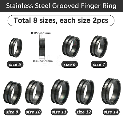 16Pcs 8 Styles 201 Stainless Steel Grooved Finger Ring Settings RJEW-SC0001-27-1