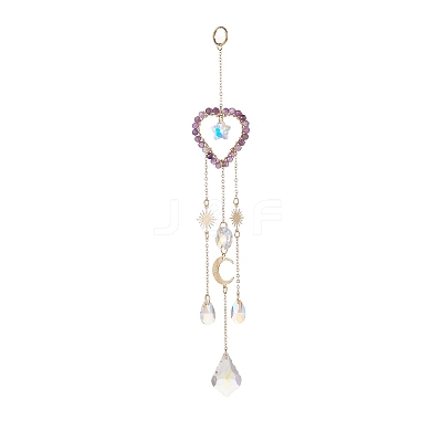 Glass Teardrop & Star Window Hanging Suncatchers HJEW-JM00905-03-1
