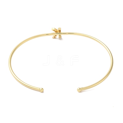 Rack Plating Brass Micro Pave Clear Cubic Zirconia Letter Open Cuff Bangles BJEW-A018-01G-K-1