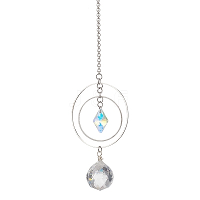 Round Glass & Brass Hanging Suncatchers HJEW-JM04632-1