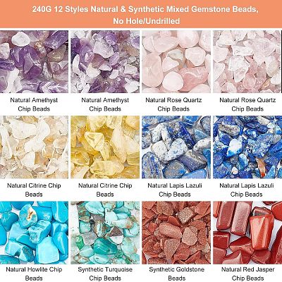 240G 12 Style Natural & Synthetic Mixed Gemstone Beads G-NB0003-23-1
