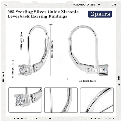 2Pairs 925 Sterling Silver Leverback Earring Findings STER-BBC0007-22-1