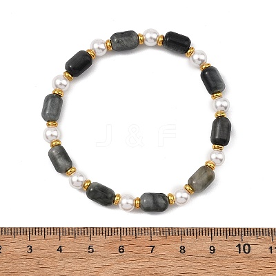 Natural Eagle Eye Stone & Shell Pearl & Brass Beads Stretch Bracelets for Women BJEW-JB13865-01-1