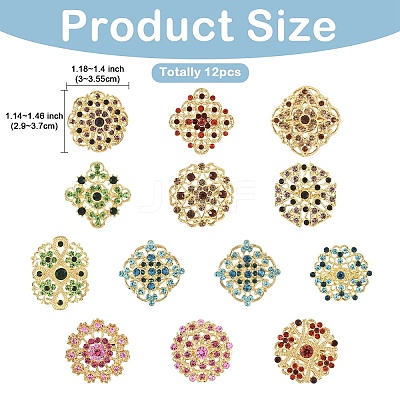 12Pcs Exquistie Rhinestone Brooch JEWB-YW0001-03-1