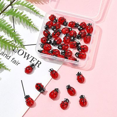 2 Strands Ladybug Handmade Lampwork Beads Strands LAMP-FS0001-53A-1