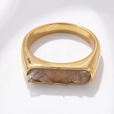 Rectangle Natural Quartz Crystal Chips Finger Rings RJEW-D303-02G-02-1