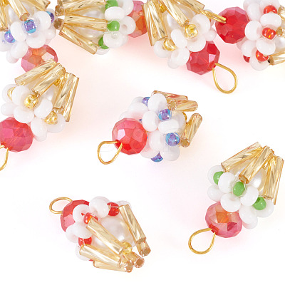 8Pcs 4 Colors Glass Seed Beaded Cupcake Pendants FIND-TA0009-15-1