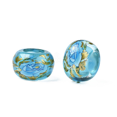 Flower Printed Transparent Acrylic Rondelle Beads TACR-S160-01-B02-1