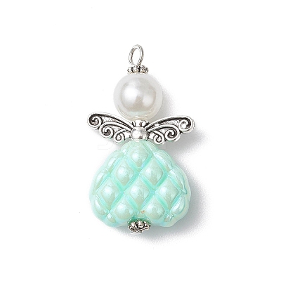 Opaque Acrylic Beads with Iron Flat Head Pins and ABS Plastic Imitation Pearl Round Beads and Tibetan Style Beads Pendants PALLOY-JF03810-1
