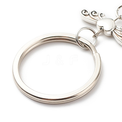 Bullet Natural Mixed Gemstone and Alloy Heart with Wing Keychains KEYC-JKC00361-1