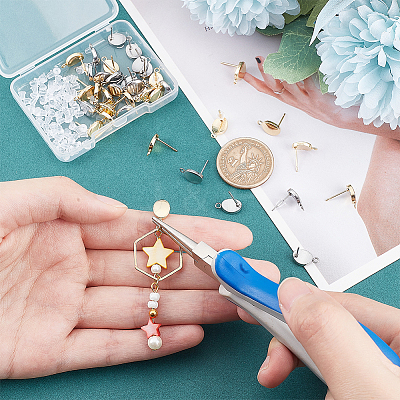 40Pcs 2 Colors 201 Stainless Steel Stud Earring Findings STAS-DC0011-35-1