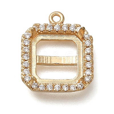 Rack Plating Brass Micro Pave Clear Cubic Zirconia Square Pendant Cabochon Settings For Fancy Stones KK-NH0001-17KCG-1