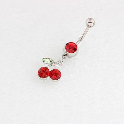 Cherry Alloy Ruby Rhinestone Dangle Belly Button Rings FS-WG98245-01-1