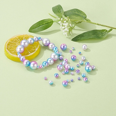 497Pcs 5 Style Rainbow ABS Plastic Imitation Pearl Beads OACR-YW0001-07C-1