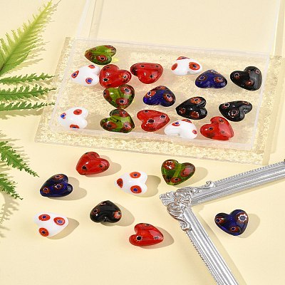 24Pcs 5 Colors Handmade Millefiori Glass Beads LAMP-FS0001-36-1