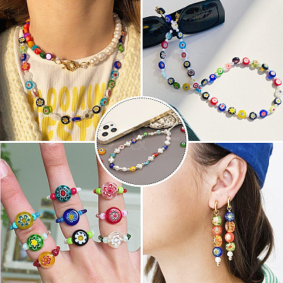 50Pcs 2 Colors Handmade Millefiori Lampwork Beads LAMP-TADJ0001-03C-1