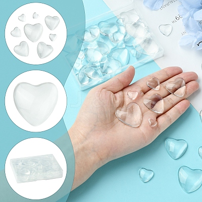 48Pcs 6 Styles Transparent Heart Glass Cabochons GGLA-FS0001-07-1
